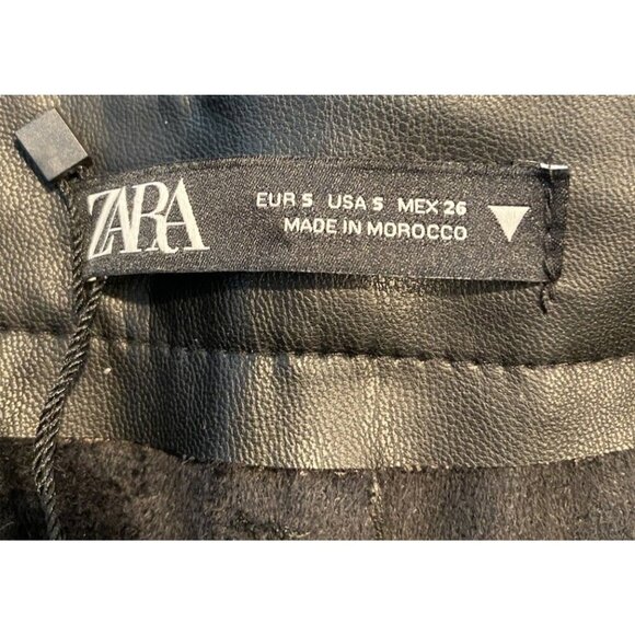NWT Zara Faux Leather Wide Leg Pants Painter Pockets Black Size Small S New - Picture 5 of 6